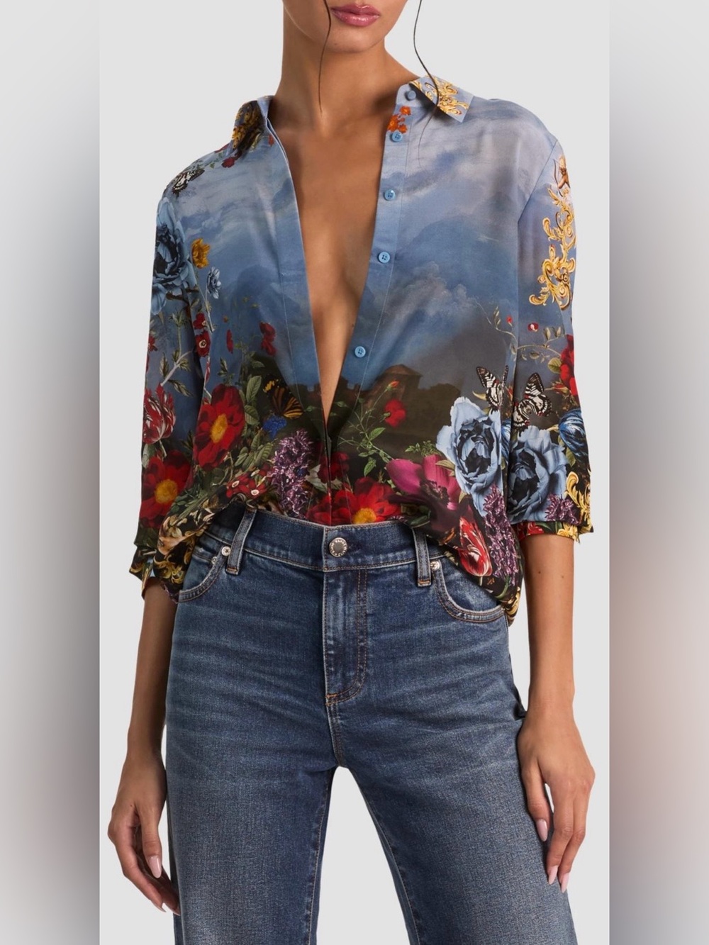 Alice + Olivia Willa Floral Silk Button-Front Top
